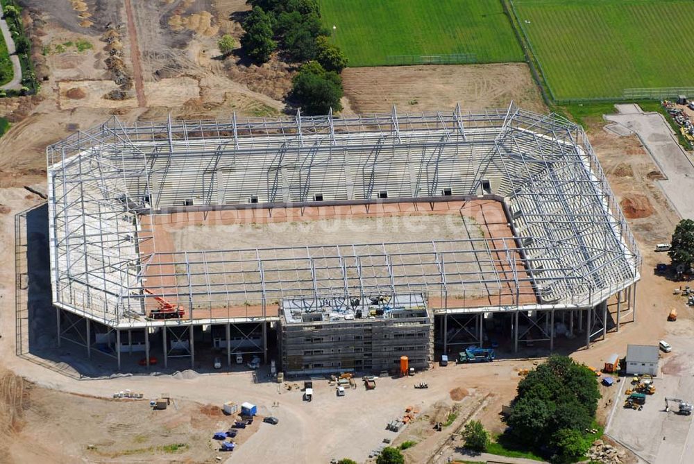 Luftaufnahme Magdeburg - Baustelle des Stadion in Magdeburg-Brückfeld