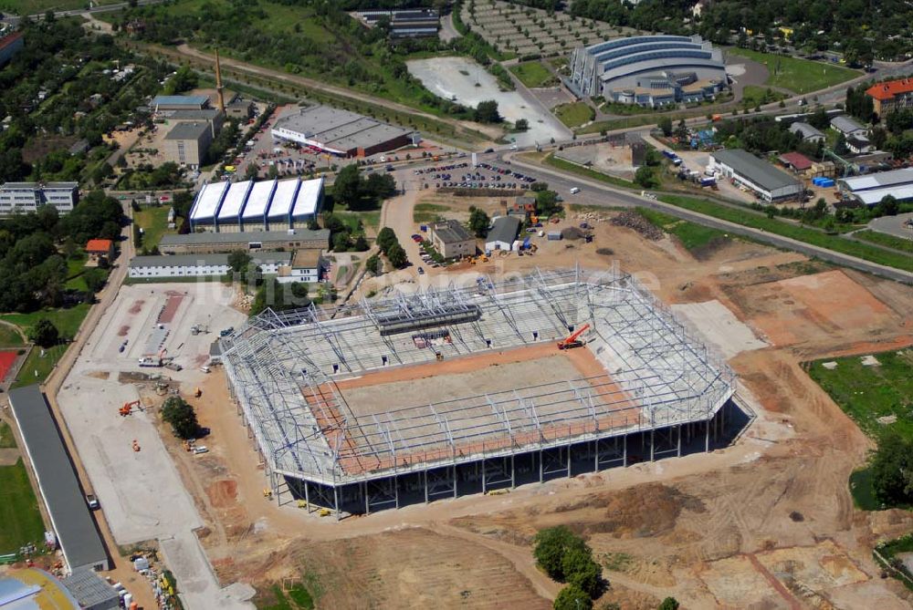 Luftaufnahme Magdeburg - Baustelle des Stadion in Magdeburg-Brückfeld