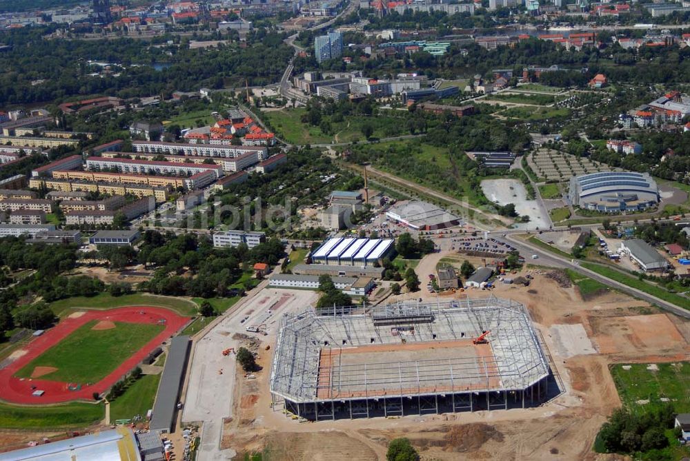 Magdeburg von oben - Baustelle des Stadion in Magdeburg-Brückfeld