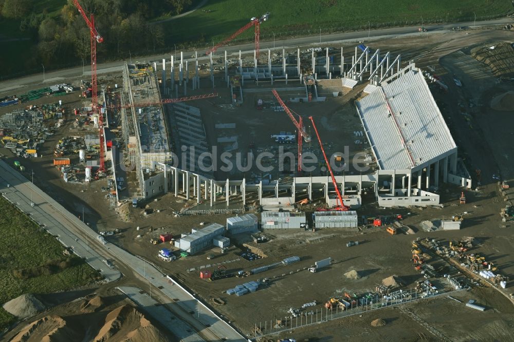 Freiburg im Breisgau von oben - Baustelle des Stadion SC-Stadion am Flugplatz EDTF im Ortsteil Brühl in Freiburg im Breisgau im Bundesland Baden-Württemberg, Deutschland