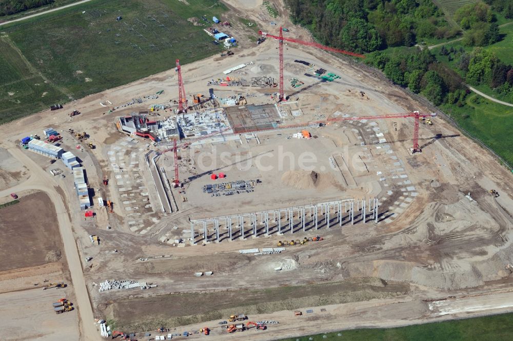 Freiburg im Breisgau von oben - Baustelle des Stadion SC-Stadion im Ortsteil Brühl in Freiburg im Breisgau im Bundesland Baden-Württemberg, Deutschland