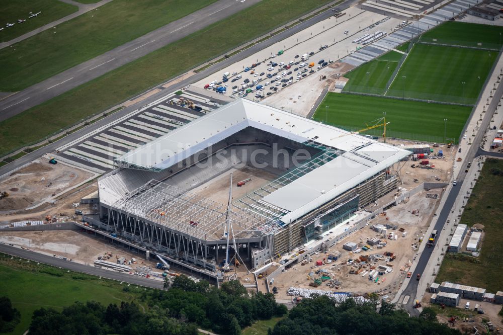 Freiburg im Breisgau von oben - Baustelle des Stadion SC-Stadion im Ortsteil Brühl in Freiburg im Breisgau im Bundesland Baden-Württemberg, Deutschland