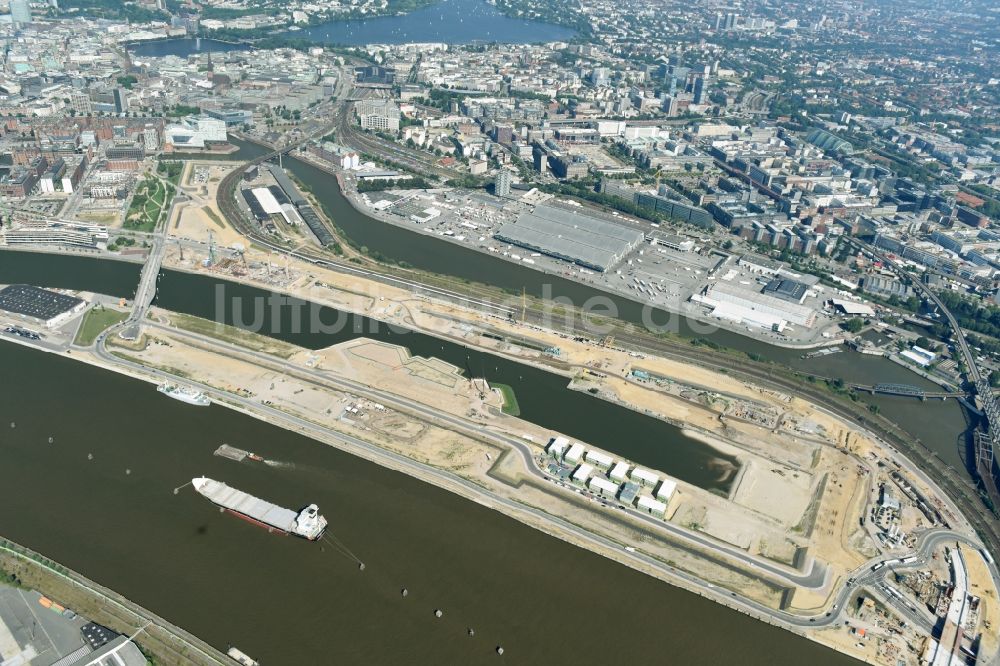 Luftaufnahme Hamburg - Baustelle des Stadtentwicklungsgebietes Baakenhafen an der Elbe in Hamburg