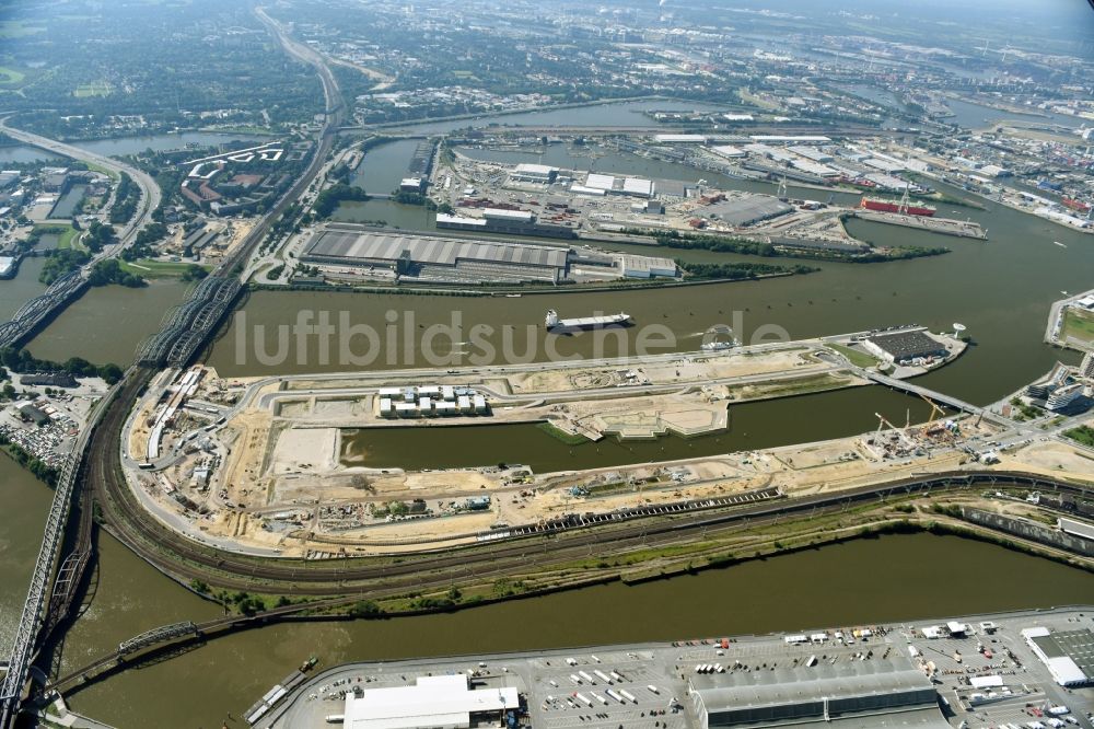 Hamburg von oben - Baustelle des Stadtentwicklungsgebietes Baakenhafen an der Elbe in Hamburg