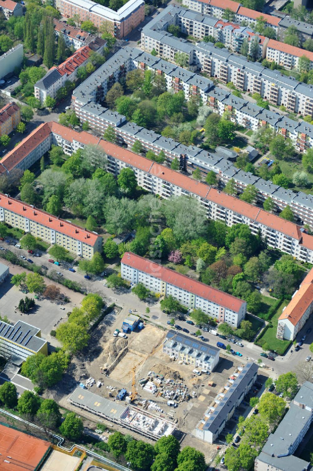 Berlin-Lichtenberg aus der Vogelperspektive: Baustelle Stadtquartier ?Stadtgärten Friedrichsfelde? in Berlin-Lichtenberg