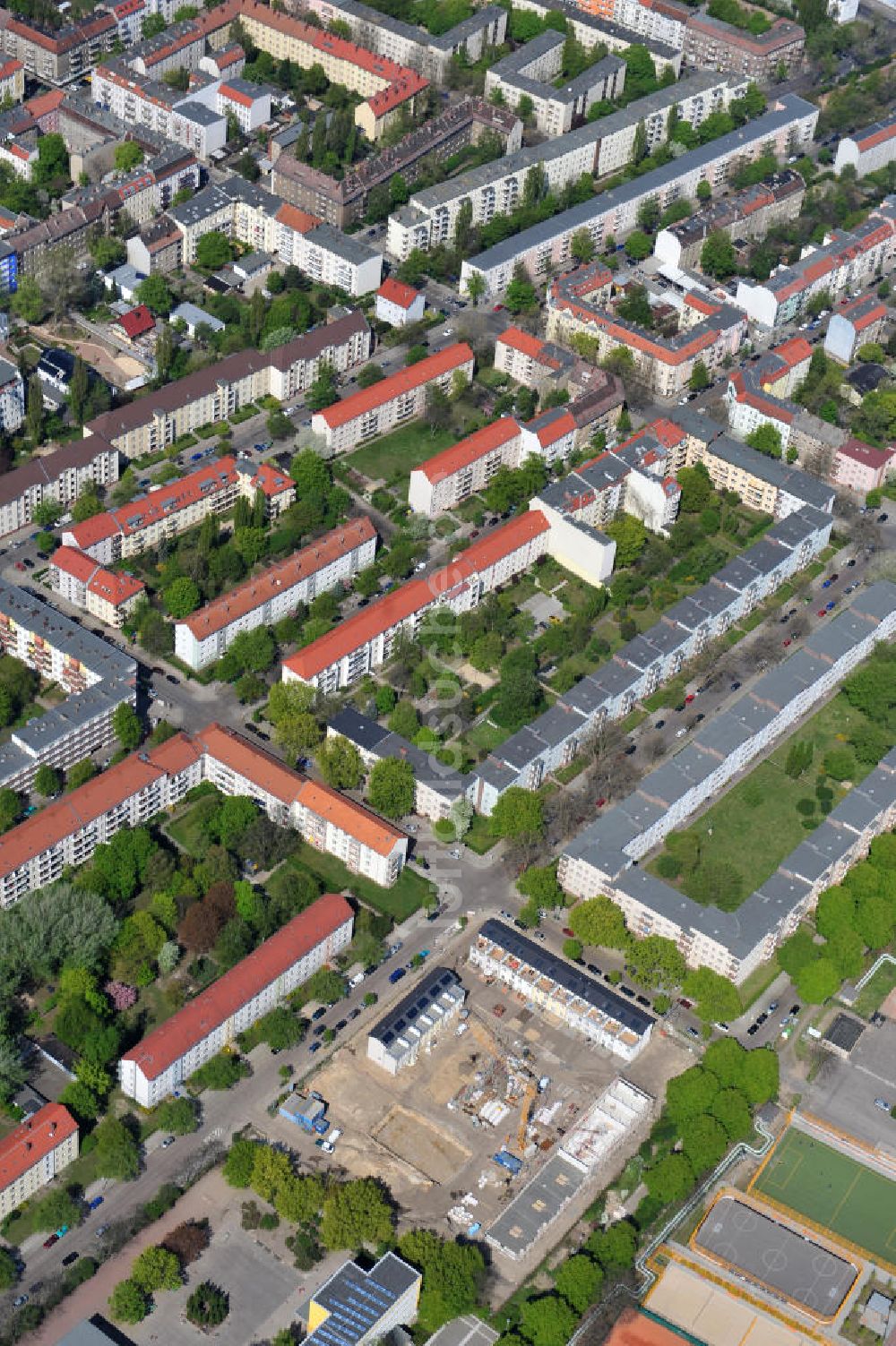 Berlin-Lichtenberg aus der Vogelperspektive: Baustelle Stadtquartier ?Stadtgärten Friedrichsfelde? in Berlin-Lichtenberg