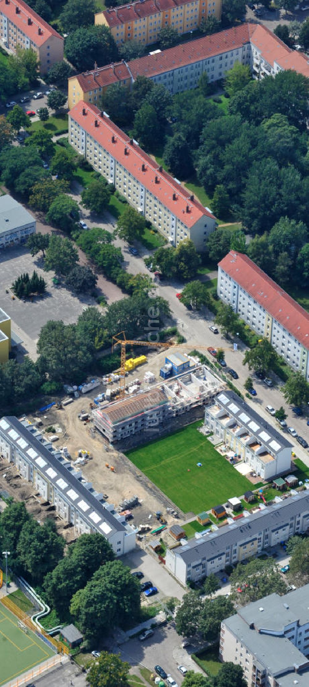 Berlin Lichtenberg aus der Vogelperspektive: Baustelle Stadtquartier ?Stadtgärten Friedrichsfelde? in Berlin-Lichtenberg