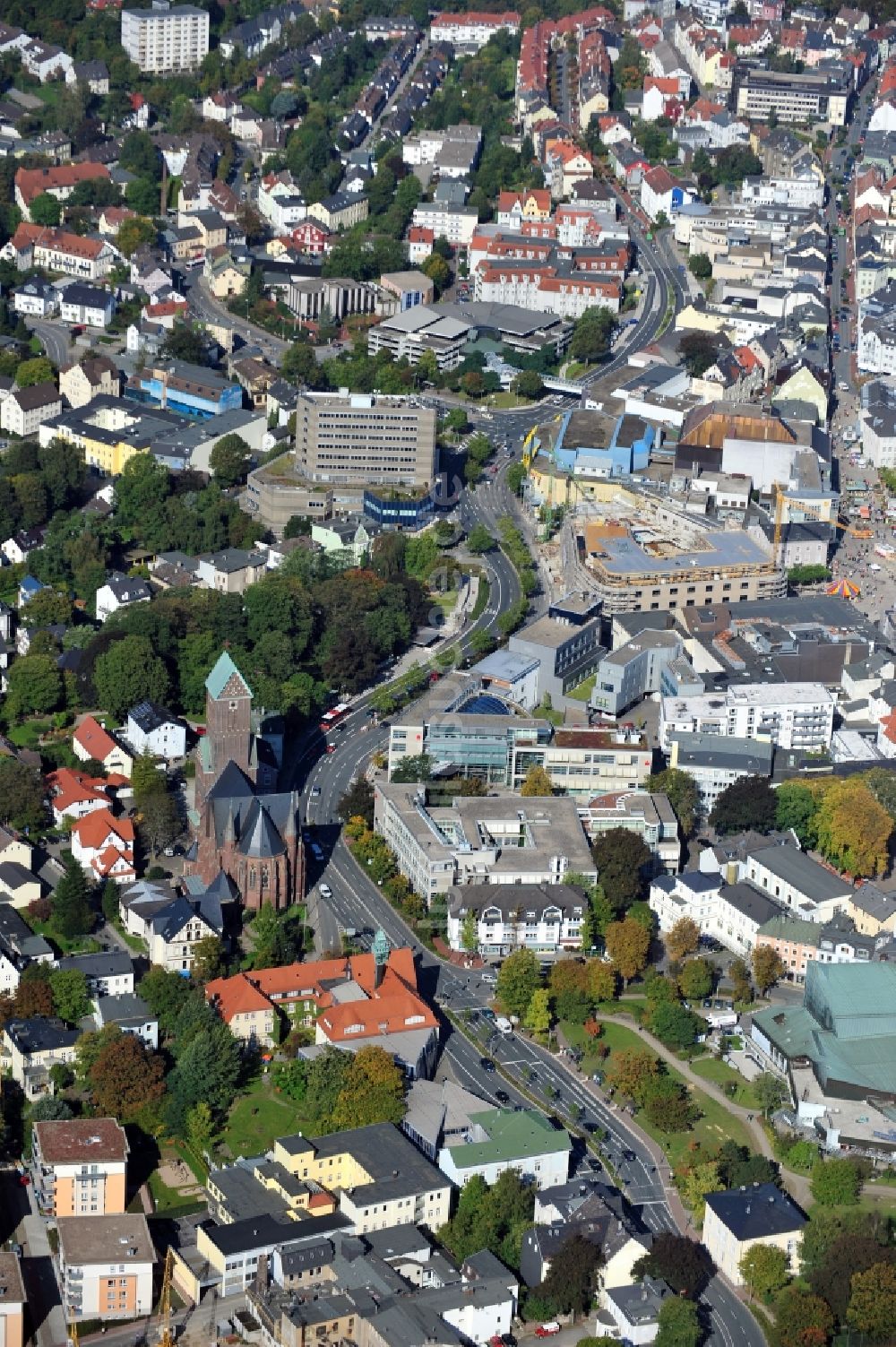 Lüdenscheid von oben - Baustelle am Sternplatz in Lüdenscheid im Bundesland Nordrhein-Westfalen