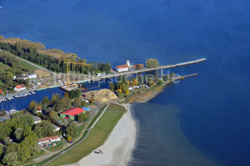 Greifswald aus der Vogelperspektive: Baustelle des Sturmflutsperrwerks in der Ryck am Bodden in Greifswald im Bundesland Mecklenburg-Vorpommern