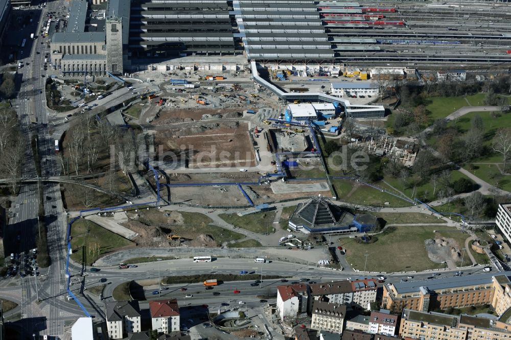 Stuttgart von oben - Baustelle am Stuttgarter Hauptbahnhof in Baden-Württemberg