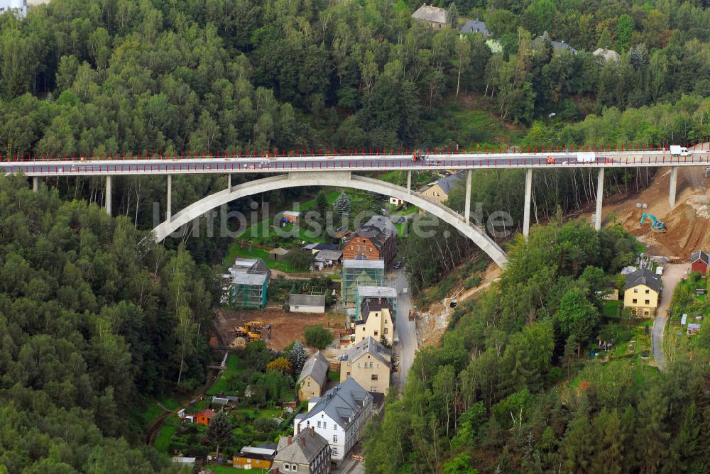 Luftaufnahme Aue - Baustelle Talbrücke Alberoda in Aue