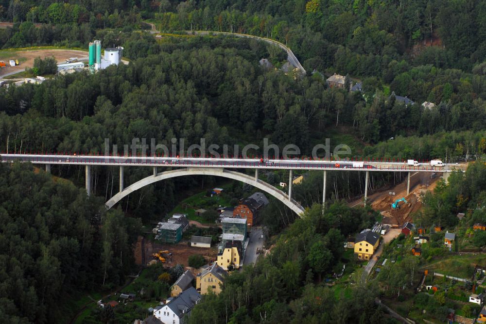 Aue von oben - Baustelle Talbrücke Alberoda in Aue