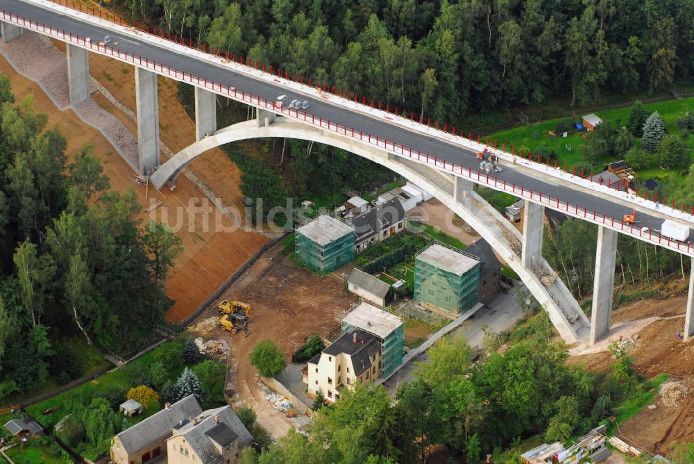 Luftaufnahme Aue - Baustelle Talbrücke Alberoda in Aue