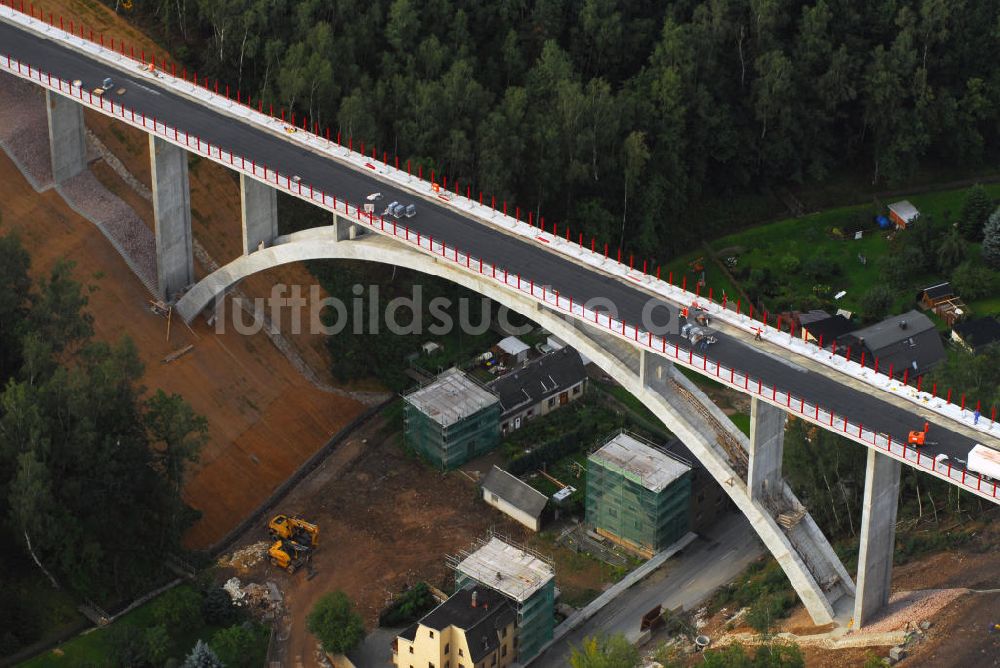 Aue von oben - Baustelle Talbrücke Alberoda in Aue