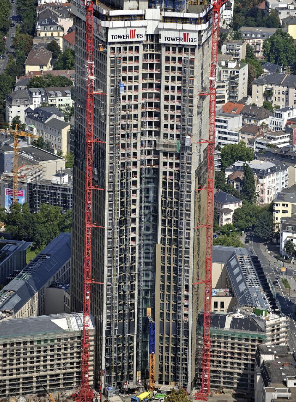 Frankfurt am Main aus der Vogelperspektive: Baustelle des Tower 185 Frankfurt / Main