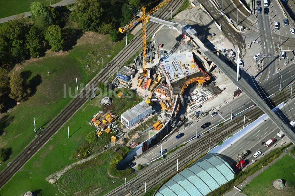 Stuttgart aus der Vogelperspektive: Baustelle mit Tunnelführungsarbeiten für den Bahntunnel an der Cannstatter Straße in Stuttgart im Bundesland Baden-Württemberg, Deutschland