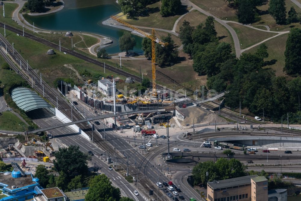 Stuttgart aus der Vogelperspektive: Baustelle mit Tunnelführungsarbeiten für den Bahntunnel an der Cannstatter Straße in Stuttgart im Bundesland Baden-Württemberg, Deutschland