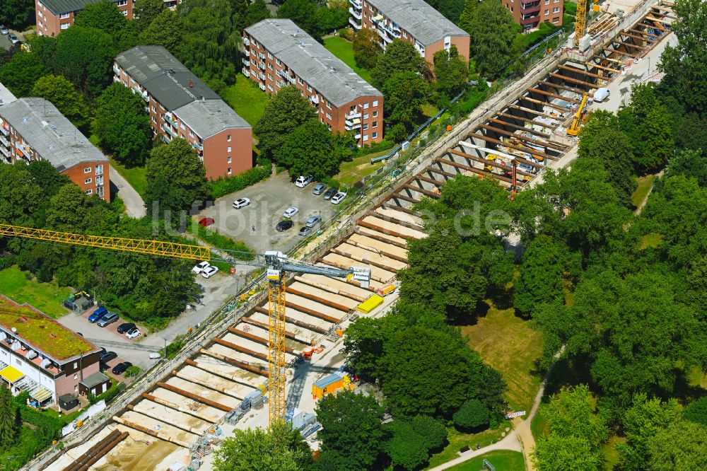 Hamburg aus der Vogelperspektive: Baustelle mit Tunnelführungsarbeiten für die Streckenführung und den Verlauf der U 4 im Ortsteil Horn in Hamburg, Deutschland