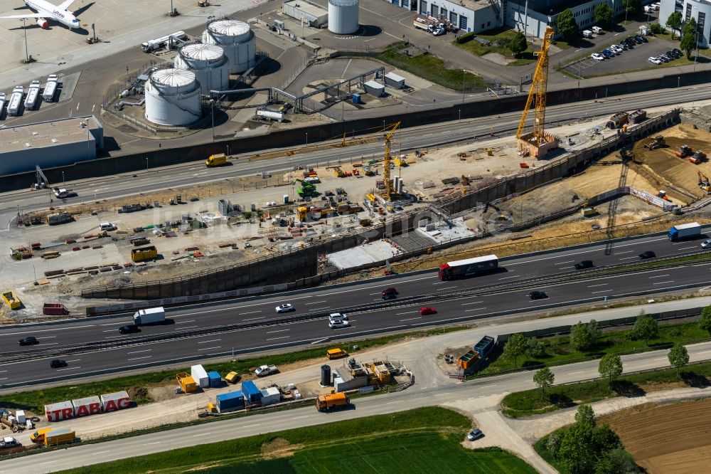 Stuttgart aus der Vogelperspektive: Baustelle mit Tunnelführungsarbeiten am Verlauf des Flughafentunnel in Stuttgart im Bundesland Baden-Württemberg, Deutschland