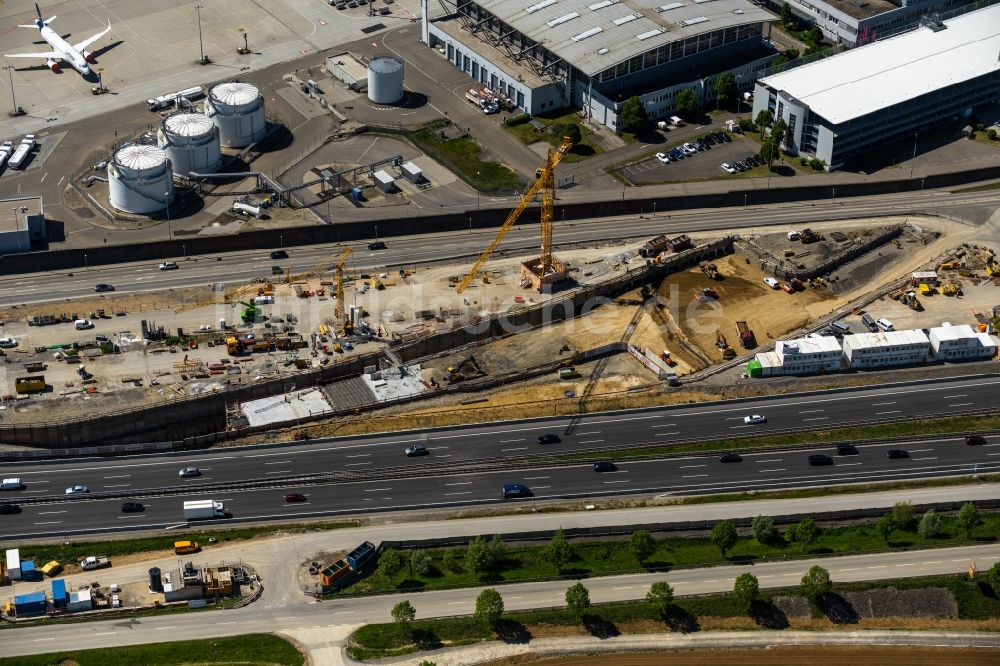 Stuttgart aus der Vogelperspektive: Baustelle mit Tunnelführungsarbeiten am Verlauf des Flughafentunnel in Stuttgart im Bundesland Baden-Württemberg, Deutschland