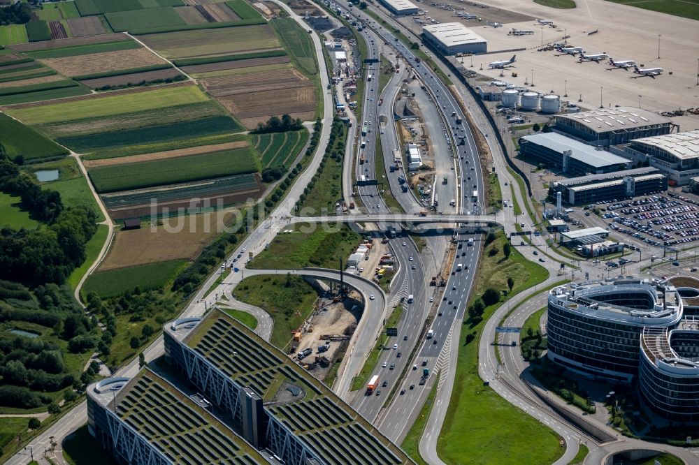 Stuttgart aus der Vogelperspektive: Baustelle mit Tunnelführungsarbeiten am Verlauf des Flughafentunnel in Stuttgart im Bundesland Baden-Württemberg, Deutschland