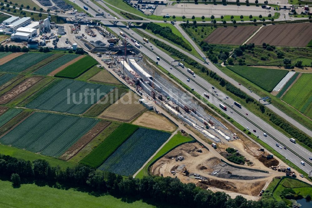 Stuttgart von oben - Baustelle mit Tunnelführungsarbeiten am Verlauf des Flughafentunnel in Stuttgart im Bundesland Baden-Württemberg, Deutschland