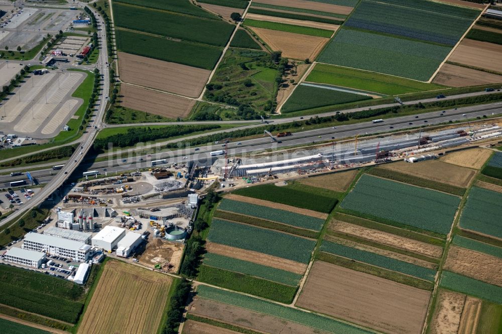 Stuttgart aus der Vogelperspektive: Baustelle mit Tunnelführungsarbeiten am Verlauf des Flughafentunnel in Stuttgart im Bundesland Baden-Württemberg, Deutschland