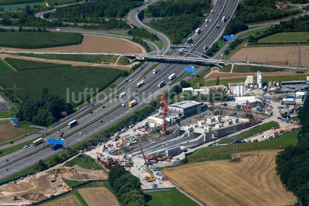 Luftbild Stuttgart - Baustelle mit Tunnelführungsarbeiten am Verlauf des Flughafentunnel in Stuttgart im Bundesland Baden-Württemberg, Deutschland