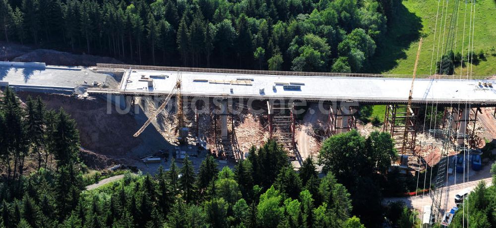 Uslar von oben - Baustelle Umgehungsstraße B241 mit Talbrücke Volpriehausen nahe Uslar in Niedersachsen