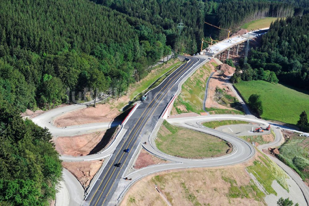 Uslar von oben - Baustelle Umgehungsstraße B241 mit Talbrücke Volpriehausen nahe Uslar in Niedersachsen