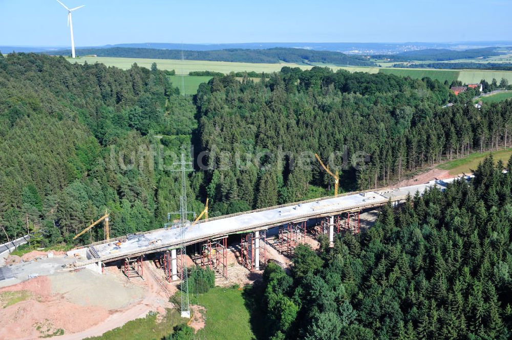 Luftaufnahme Uslar - Baustelle Umgehungsstraße B241 mit Talbrücke Volpriehausen nahe Uslar in Niedersachsen