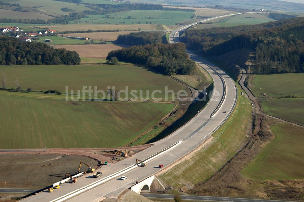 Luftbild Eisenach - Baustelle Unterführung an der Ausfahrt Eisenach-West