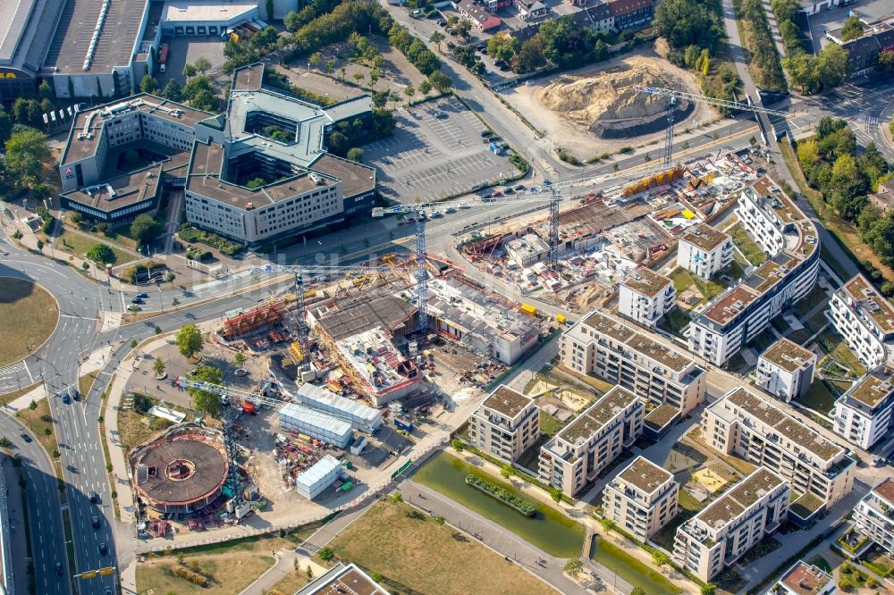 Essen von oben - Baustelle der Unternehmenszentrale der Funke Mediengruppe am Berliner Platz in Essen im Bundesland Nordrhein-Westfalen