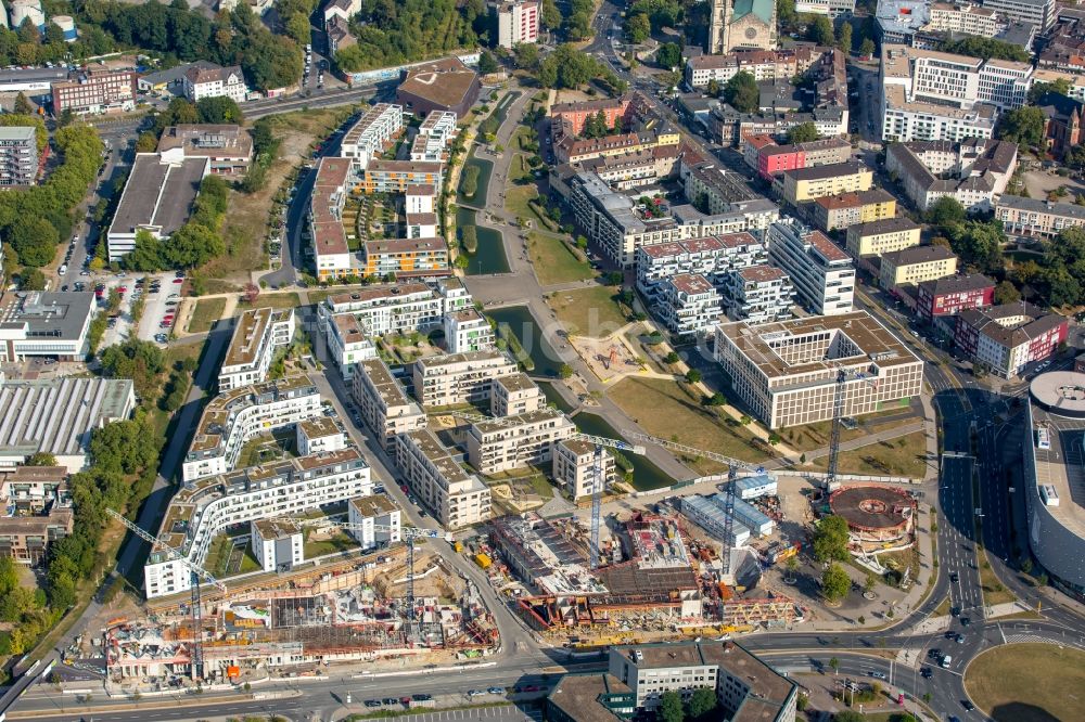 Essen von oben - Baustelle der Unternehmenszentrale der Funke Mediengruppe am Berliner Platz in Essen im Bundesland Nordrhein-Westfalen