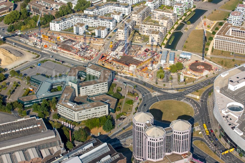 Luftaufnahme Essen - Baustelle der Unternehmenszentrale der Funke Mediengruppe am Berliner Platz in Essen im Bundesland Nordrhein-Westfalen