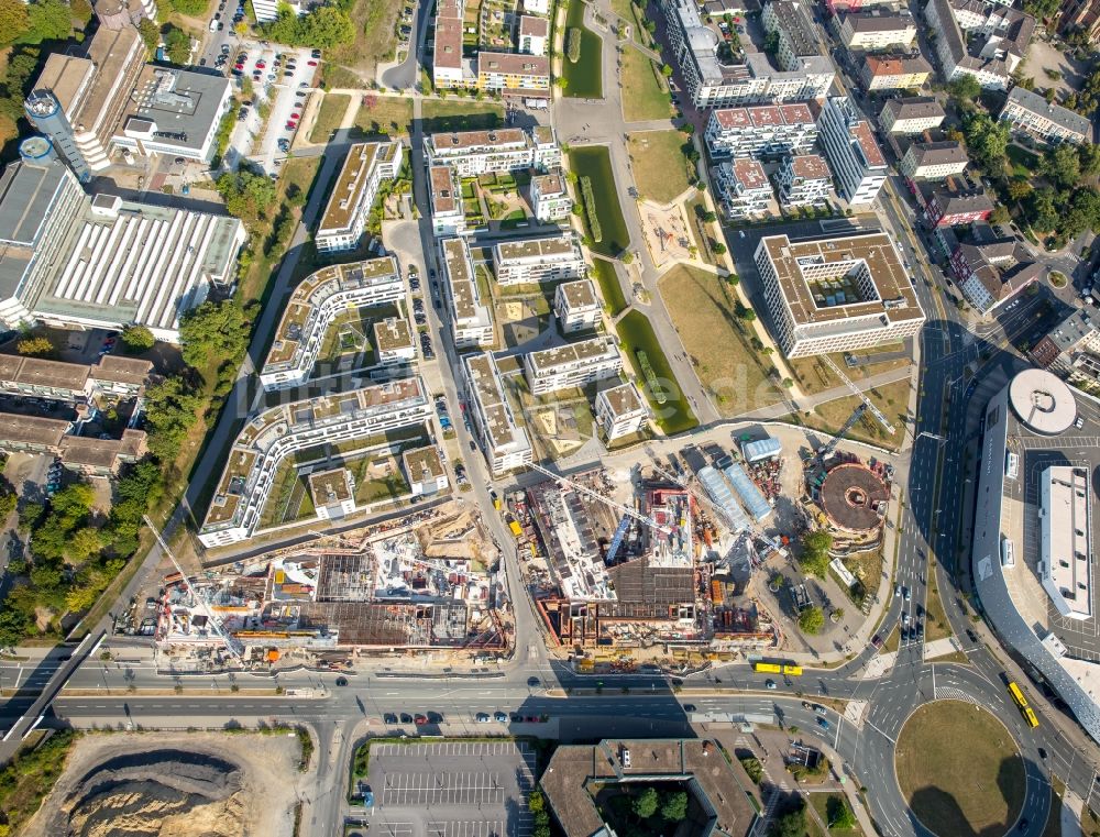 Essen von oben - Baustelle der Unternehmenszentrale der Funke Mediengruppe am Berliner Platz in Essen im Bundesland Nordrhein-Westfalen