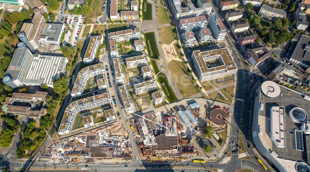 Essen aus der Vogelperspektive: Baustelle der Unternehmenszentrale der Funke Mediengruppe am Berliner Platz in Essen im Bundesland Nordrhein-Westfalen