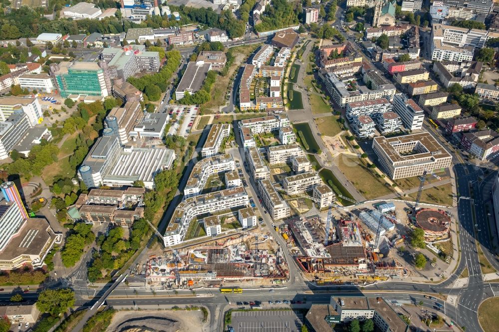 Luftbild Essen - Baustelle der Unternehmenszentrale der Funke Mediengruppe am Berliner Platz in Essen im Bundesland Nordrhein-Westfalen