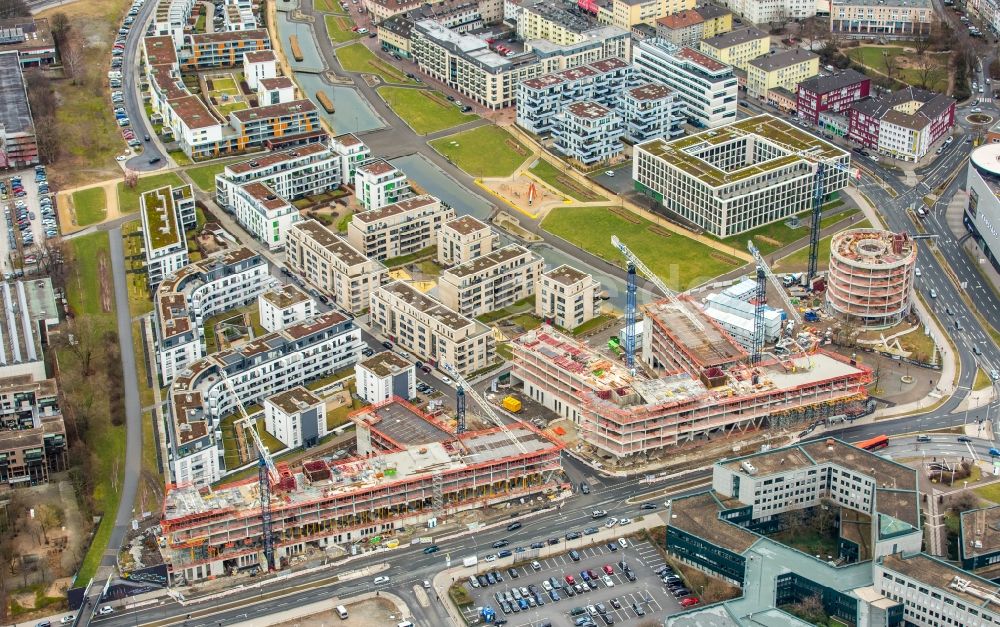 Essen aus der Vogelperspektive: Baustelle der Unternehmenszentrale der Funke Mediengruppe am Berliner Platz in Essen im Bundesland Nordrhein-Westfalen