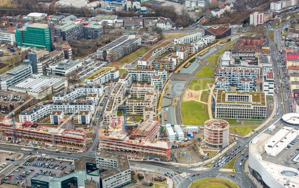 Essen von oben - Baustelle der Unternehmenszentrale der Funke Mediengruppe am Berliner Platz in Essen im Bundesland Nordrhein-Westfalen