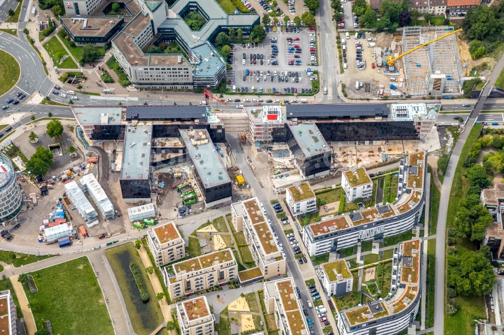 Luftaufnahme Essen - Baustelle der Unternehmenszentrale der Funke Mediengruppe am Berliner Platz in Essen im Bundesland Nordrhein-Westfalen