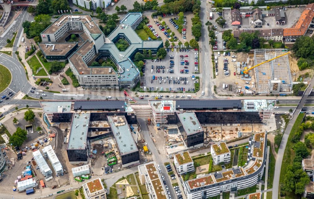 Essen von oben - Baustelle der Unternehmenszentrale der Funke Mediengruppe am Berliner Platz in Essen im Bundesland Nordrhein-Westfalen