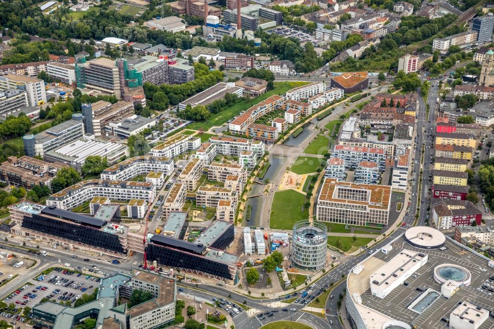 Luftaufnahme Essen - Baustelle der Unternehmenszentrale der Funke Mediengruppe am Berliner Platz in Essen im Bundesland Nordrhein-Westfalen