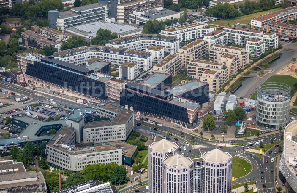 Essen aus der Vogelperspektive: Baustelle der Unternehmenszentrale der Funke Mediengruppe am Berliner Platz in Essen im Bundesland Nordrhein-Westfalen