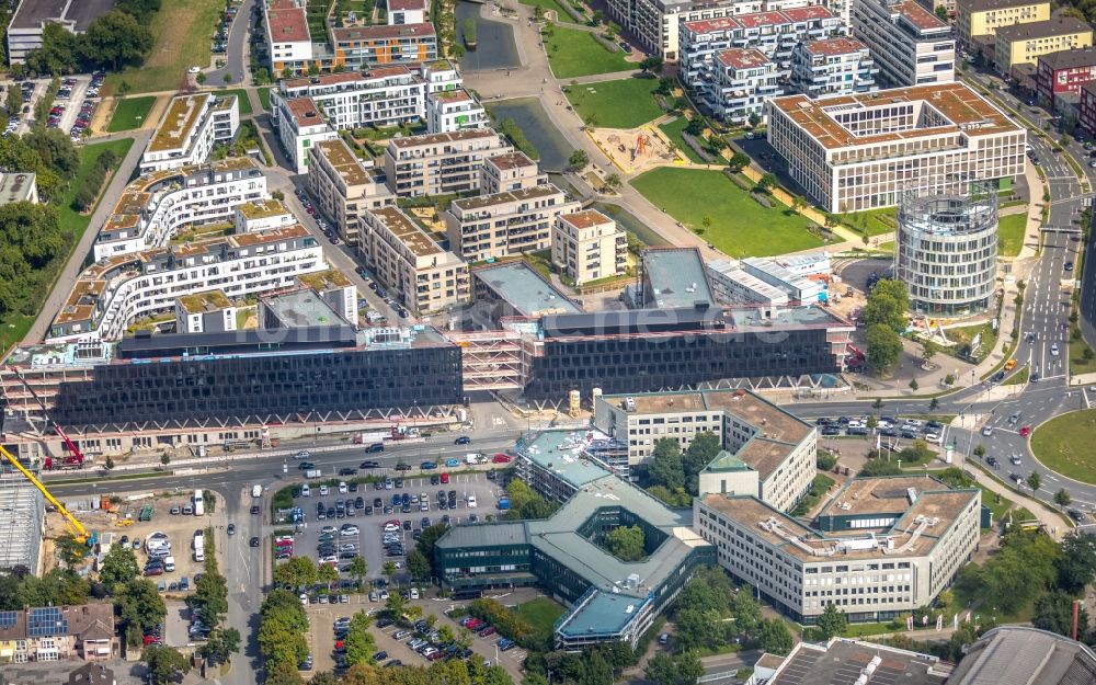 Essen von oben - Baustelle der Unternehmenszentrale der Funke Mediengruppe am Berliner Platz in Essen im Bundesland Nordrhein-Westfalen