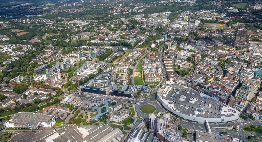 Essen aus der Vogelperspektive: Baustelle der Unternehmenszentrale der Funke Mediengruppe am Berliner Platz in Essen im Bundesland Nordrhein-Westfalen