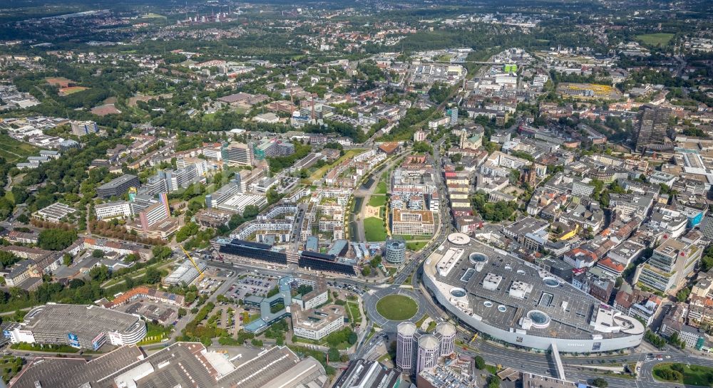 Essen von oben - Baustelle der Unternehmenszentrale der Funke Mediengruppe am Berliner Platz in Essen im Bundesland Nordrhein-Westfalen