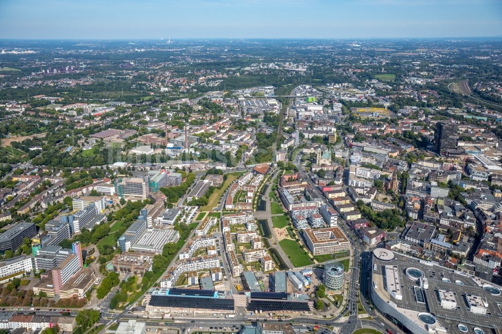 Luftaufnahme Essen - Baustelle der Unternehmenszentrale der Funke Mediengruppe am Berliner Platz in Essen im Bundesland Nordrhein-Westfalen