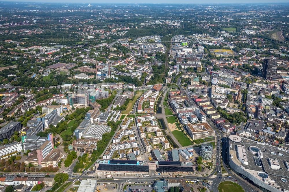 Essen von oben - Baustelle der Unternehmenszentrale der Funke Mediengruppe am Berliner Platz in Essen im Bundesland Nordrhein-Westfalen