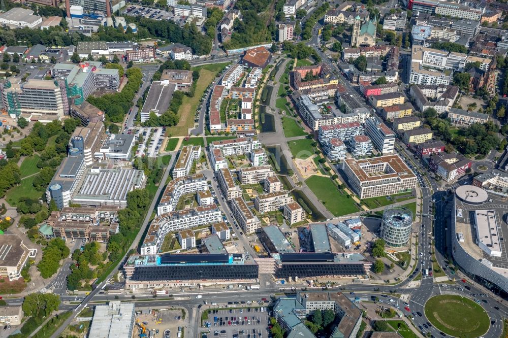 Essen von oben - Baustelle der Unternehmenszentrale der Funke Mediengruppe am Berliner Platz in Essen im Bundesland Nordrhein-Westfalen